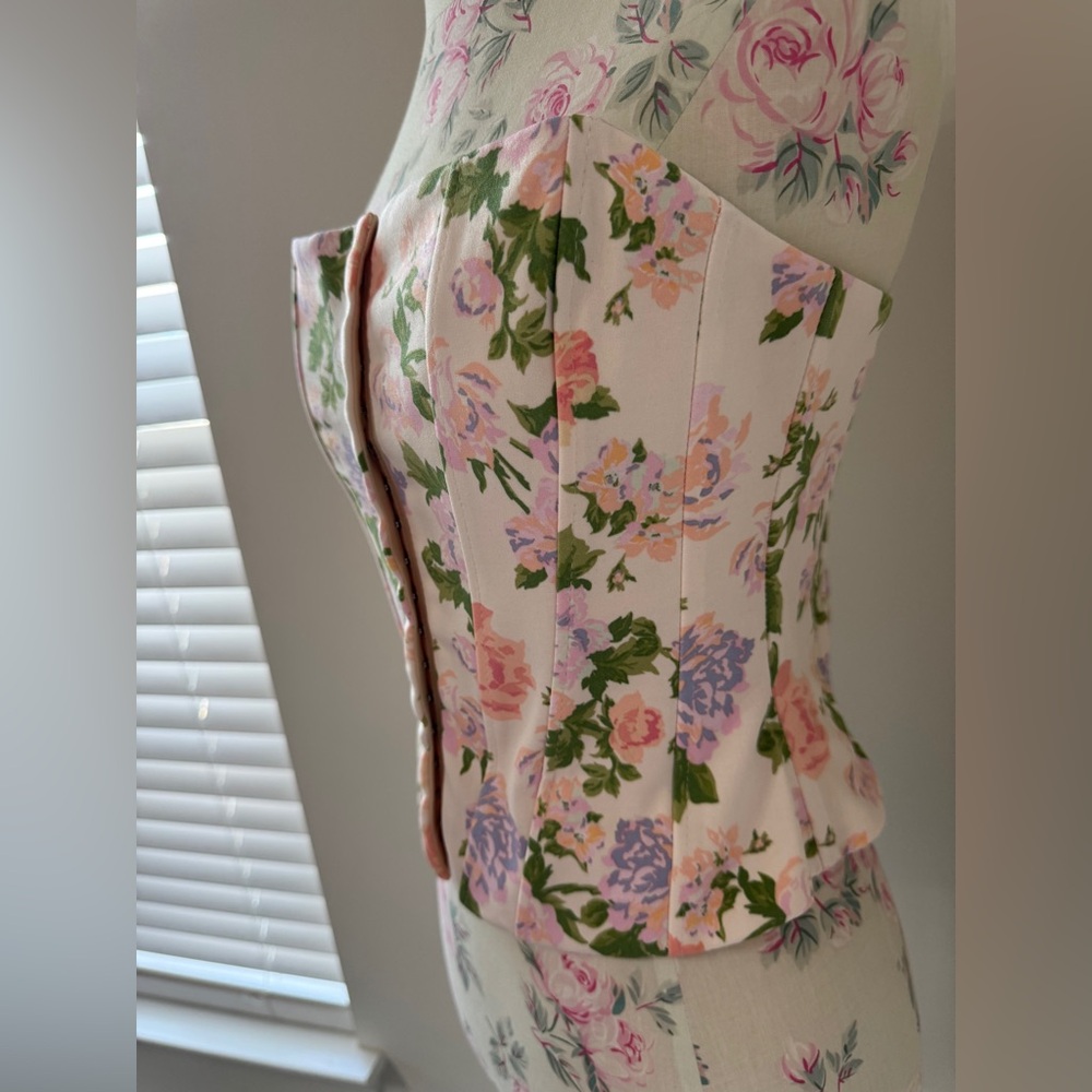 Zara Floral Strapless Corset Top in Pink with Green Accents - Picture 4 of 16